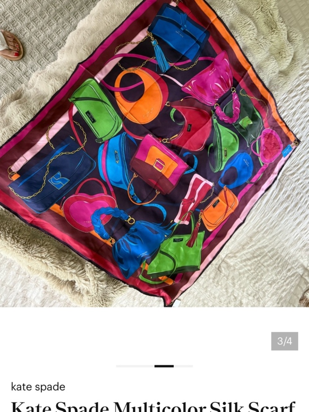 kate spade Silk Scarf in Pink, Blue, Orange and Plum Tote Print - Picture 2 of 5